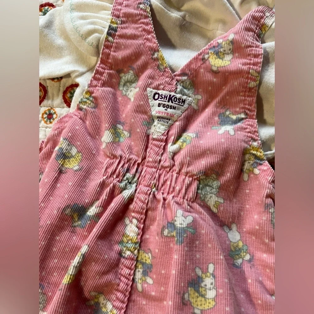 Vintage RARE Oshkosh Bgosh Corduroy Overalls Easter Rabbit SET size 6-9 months